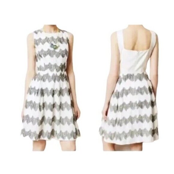 Anthropologie Cory Lynn Calter Frequence White Linen Blend Fit Flare Dress 0 - Picture 1 of 11